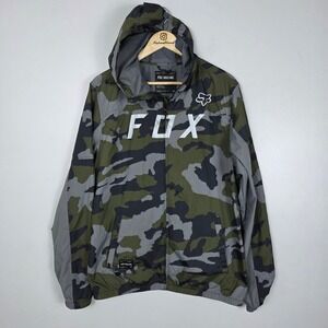 FOX Racing Camo Windbreaker Jacket Mens Hooded Lightweight Full Zip Casual